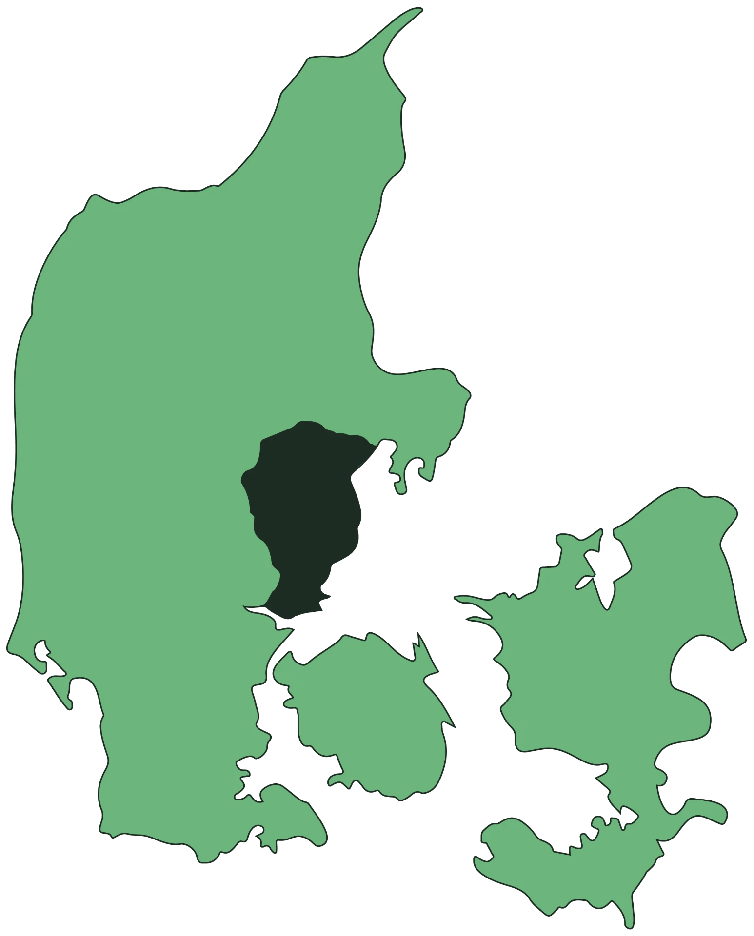 Kort over Danmark med Østjylland fremhævet som NF Ejendomsservices serviceområde